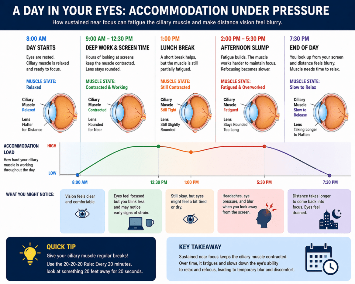 Why Do Eyes Take Time to Adjust from Near to Far?